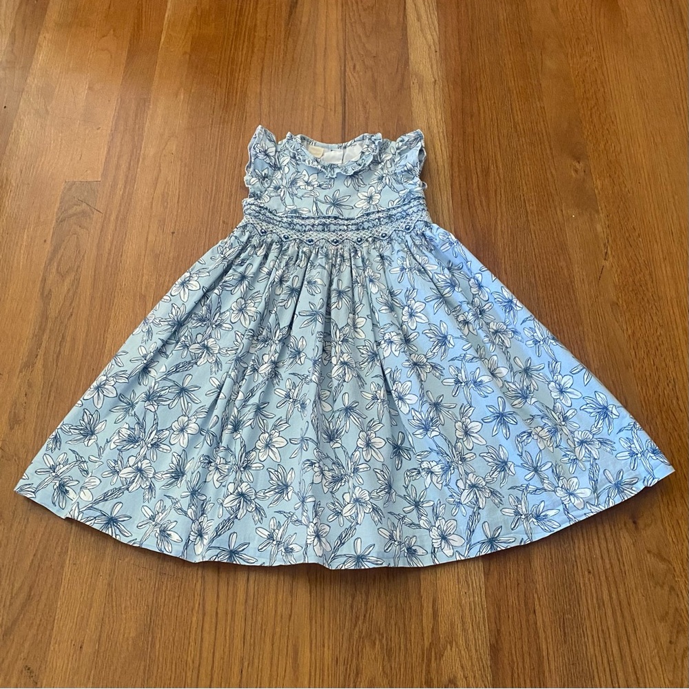 Bordino Smocked Floral Blue Kids Formal Dress